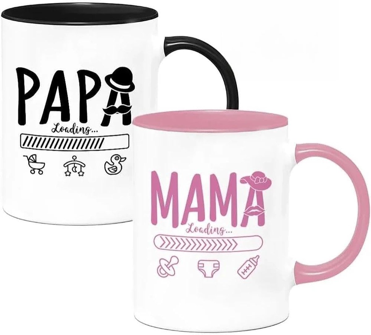 Papa Bekerset met beslissingsmunt, cadeau voor aanstaande ouders en nieuwe moeders en vaders, 350 ml kopjes voor zwangerschap en babyshower