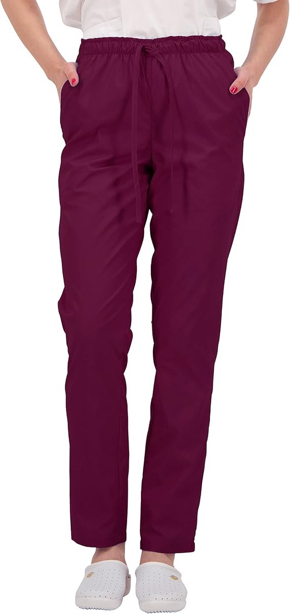Medische slipbroek, werkbroek, meerdere zakken, uniseks, met elastische tailleband en achterzakken, ziekenhuis, uniformbroek met gemiddelde taille en elastische tailleband