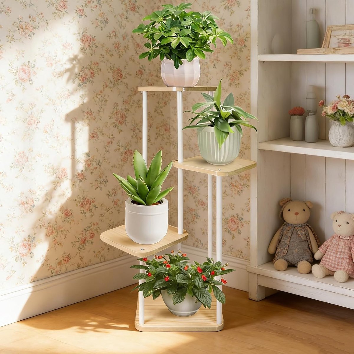 Plantenstandaard - Plantenrek, decoratief bloemenrek voor binnen en buiten, plantendeur voor binnen voor meerdere planten, 30 x 30 x 106 cm (5 lagen - A)