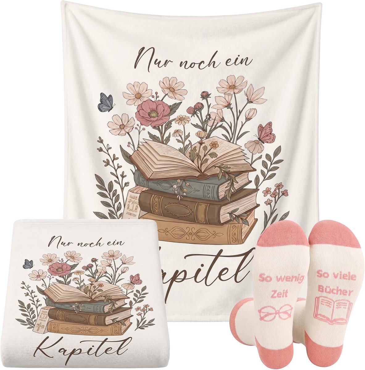 Cadeau Lezer Set Fleecedeken 130x150 cm Sokken met Tekst Dames Cadeau Boek Deken Lezen Kerst Verjaardag voor Lezer Sokken Boeken origineel grappig dames warm zacht boekenliefhebber knus