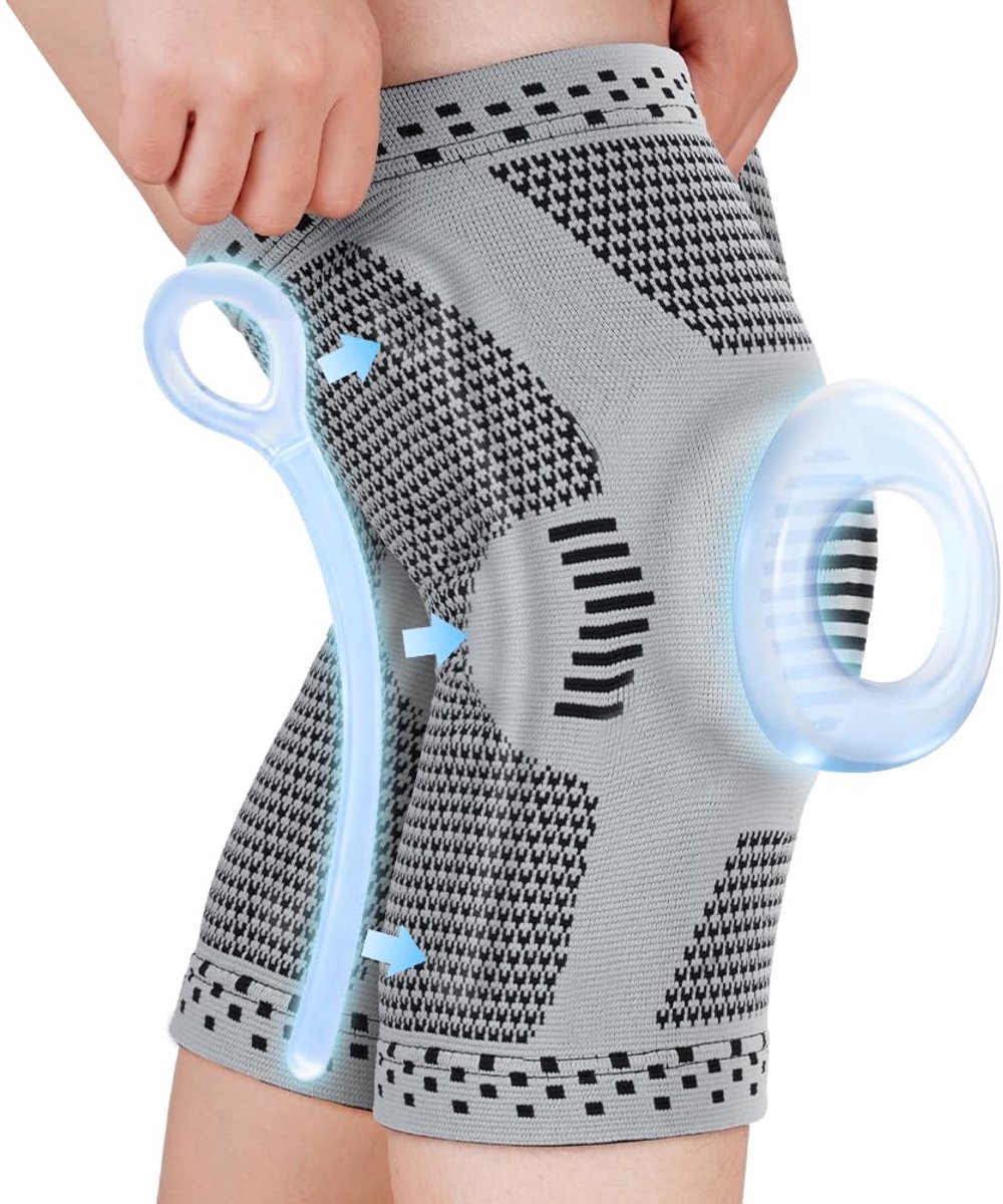 Kniebrace, 2 stuks orthopedische kniebeschermers met zijdelingse stabilisatoren en gelpad, antislip compressie-kniebrace voor hardlopen, meniscusblessures, artritis