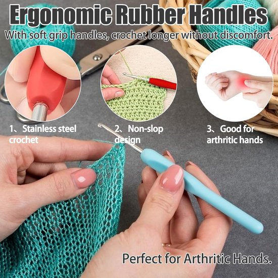 Complete Haaknaalden Set van 53 Stuks met Kleurige Ergonomische Handgrepen - Ideaal voor Beginners en Volwassenen, Perfect voor Haken en Breien — afbeelding 2