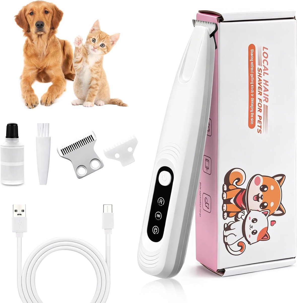 Poottrimmer voor honden en katten, met ledlicht, superstil, oplaadbaar, 18 mm breed lemmet, pootscheerapparaat, waterdicht, hondenpoottrimmer, huisdierscheerapparaat voor poten, ogen, oren, gezicht