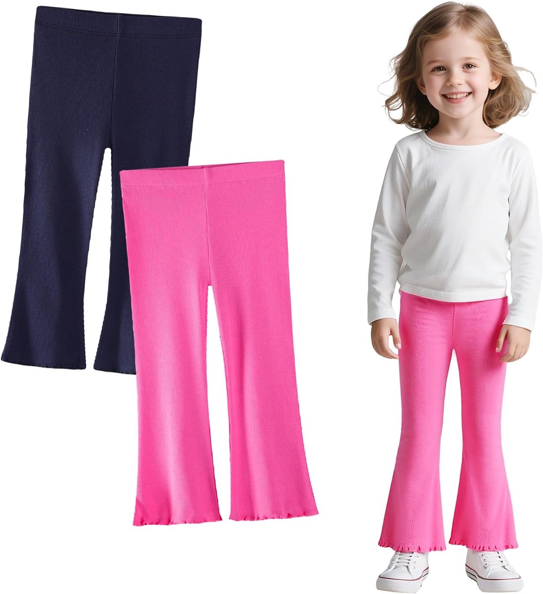 Leggings meisjes 2-pack katoenen broeken met wijde pijpen voor kinderen Elastische zachte sportleggings Lange broeken Flared Kinderbroeken School Dansen Actieve kleding voor 2-7 jaar
