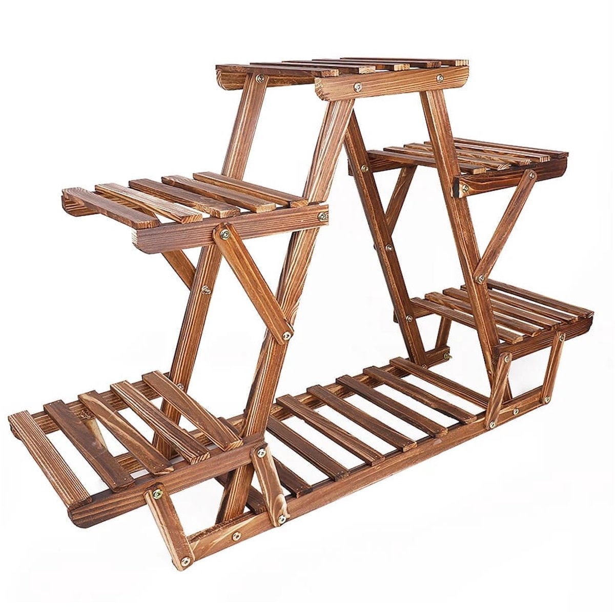 Klarven® Plantenrek - Plantenrek Binnen - Plantenrek Buiten - Platenrek - Plantenrekken Binnen - Plantenrekken Voor Buiten - Plantenrek Hoek - Zes Niveaus Voor Veel Planten - Ruimtebesparend Hoekmodel - Stevig Gecarboniseerd Hout