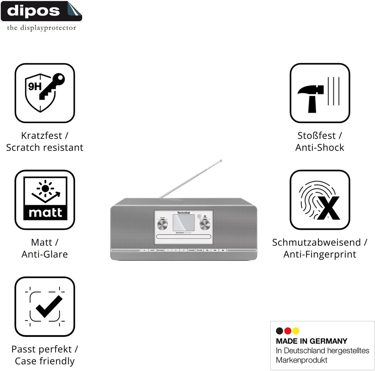 dipos – 2x Matte Pantserfolie geschikt voor TechniSat Digitradio 372 CD | 9H Screenprotector