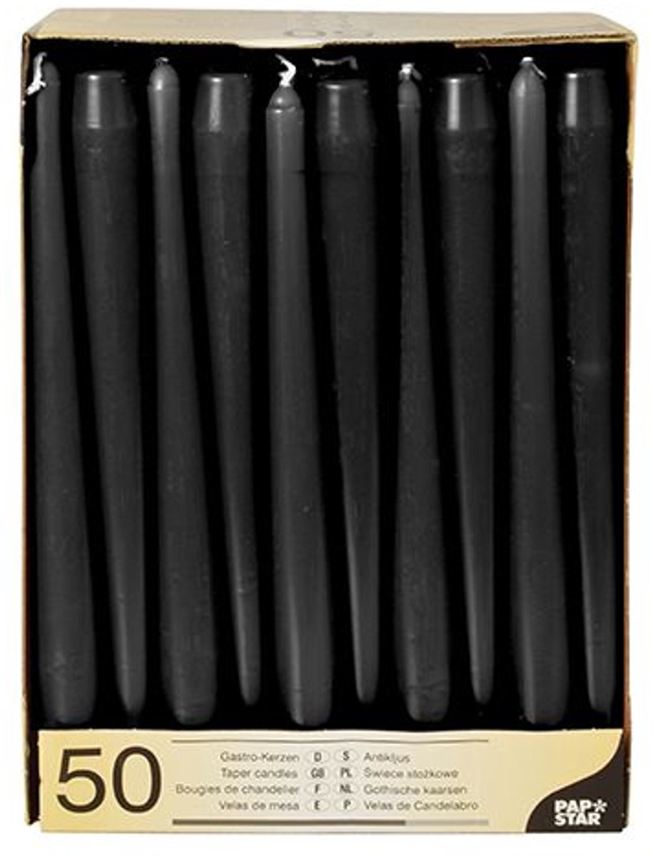 papstar leuchterkaarsen- 22 mm- zwart- 50 stuks pack