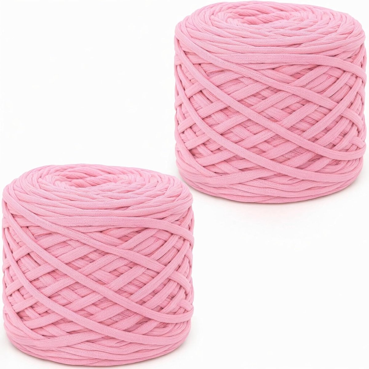 Set van 2 x 285 g, gehaakte garen, grof garen voor handbreien, stoffen strook, wollen garen voor tassen, manden, dekens en doe-het-zelf woondecoratie, 285 g per rol dikke wol (roze)
