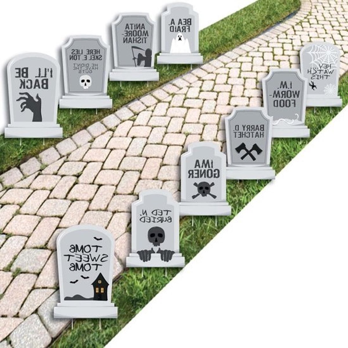 Halloween Tuin Decoraties - Grafsteen Decoratie - Feestversiering Buiten - 10 Delige Set - 7.5 x 11.3 Inch - Graveyard