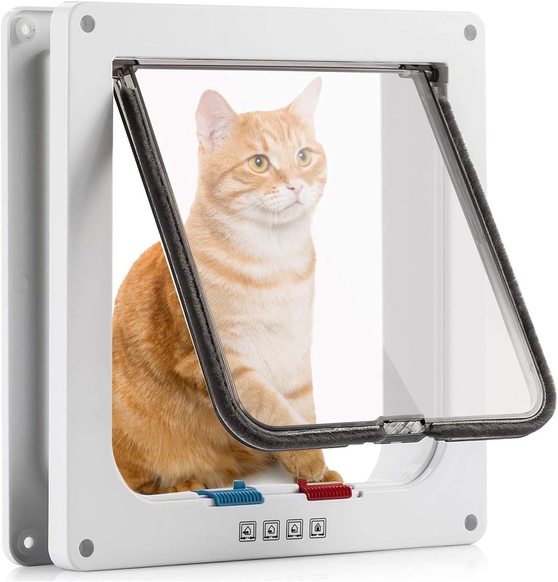 XL Kattendeur (buitenmaat 24,5 x 28,5 x 5,5 cm), kattendeur met 4-voudig slot voor binnen- en buitendeuren, weerbestendig voor katten en honden, kleur