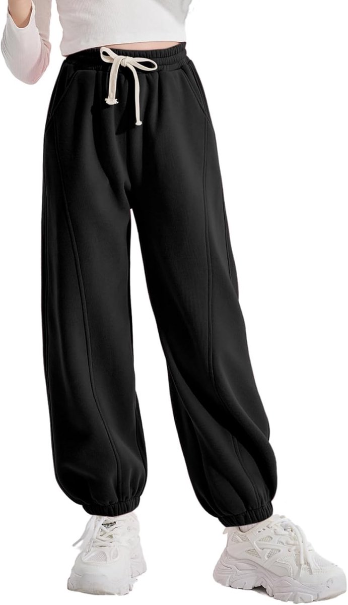 Meisjesbroek, katoen, fleece, effen, joggingbroek, sportbroek, joggingbroek, trainingsbroek met meerdere zakken voor kinderen
