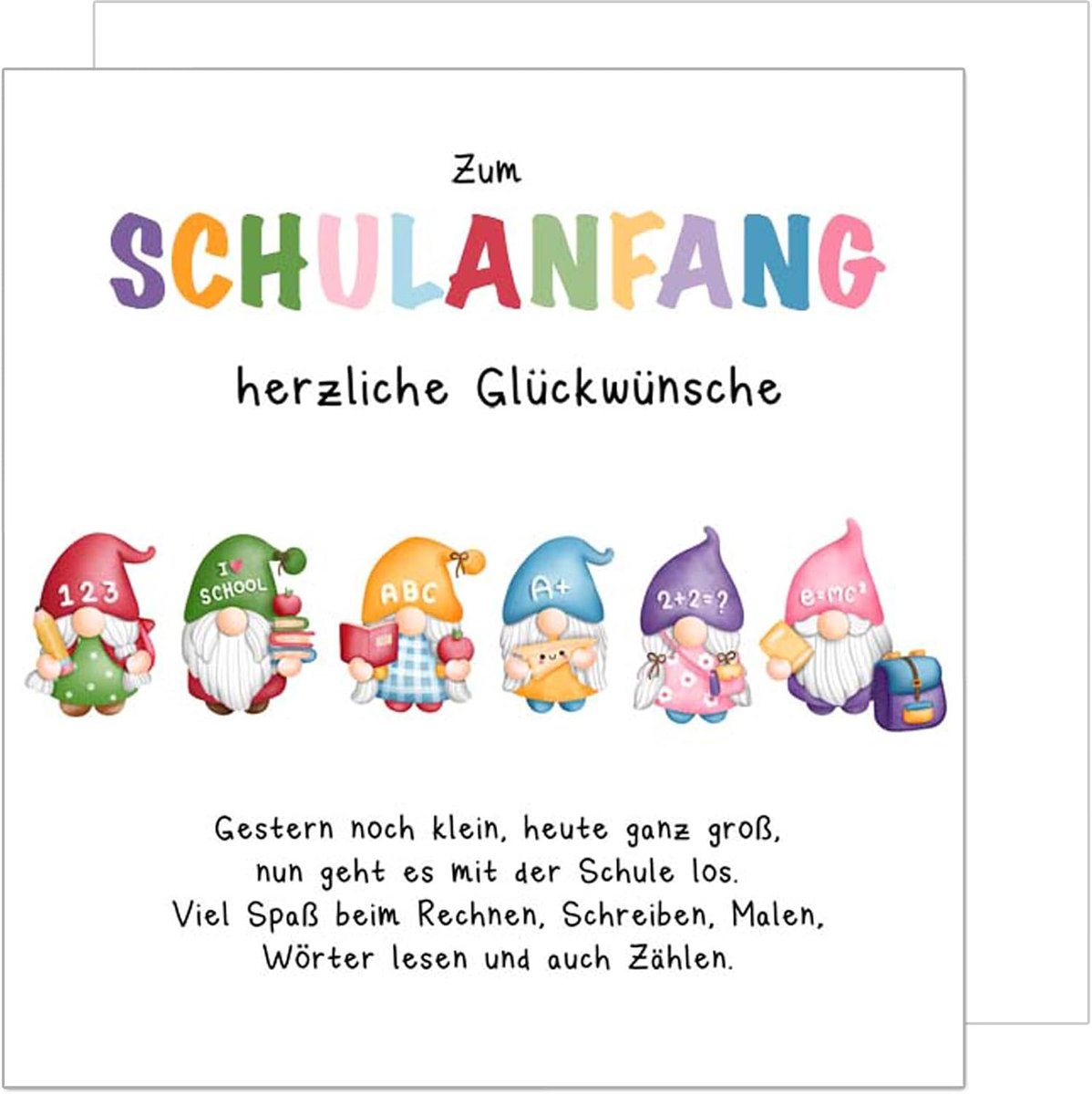 Seidel Premium vierkante wenskaart voor eerste schooldag met envelop. Inschrijvingskaart met spreuk voor de eerste schooldag kaart wenskaart voor schoolkind meisje jongen 1e klas (ESQ106 SW025
