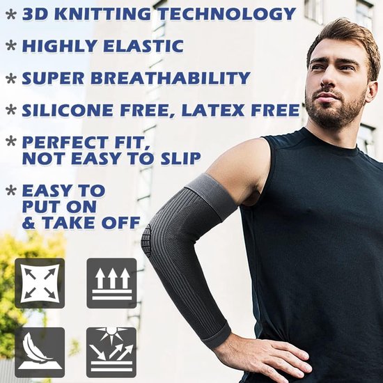 Mouwen Elleboogsteunen, Volledige Arm Ondersteunt Bescherming voor Mannen & Vrouwen (Paar), Antislip Sport Arm Braces — afbeelding 3
