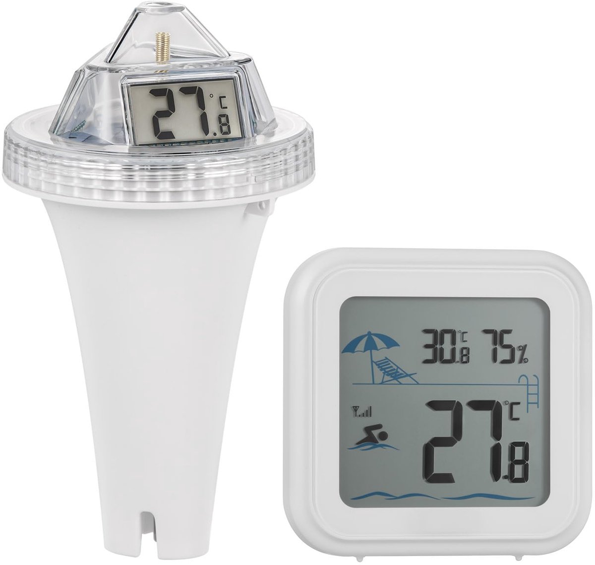 drijvende thermometer voor zwembad met drievoudige lcd-displays, watertemperatuurmonitor voor zwembad, aquarium, vijver