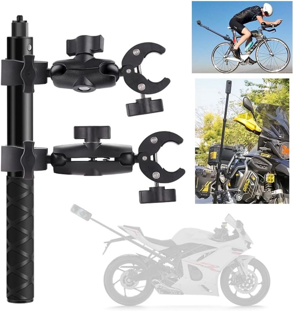 Verstelbare 360 Graden Video Camera Houder Accessoires voor Motorfiets en Slangklem, Compatibel met Insta360 X4, X3, X2, One RS en Ace Pro