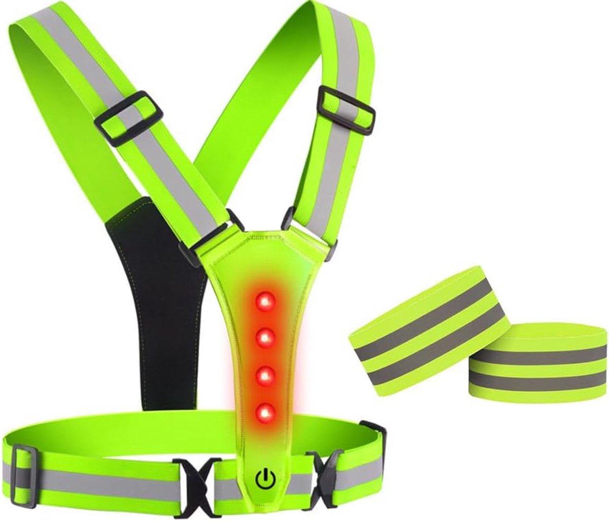 Reflecterend led-fietsvest, led-reflectorvest, veiligheidsvest, verstelbaar, hoge zichtbaarheid, elastisch veiligheidsvest, voor fietsen, joggen
