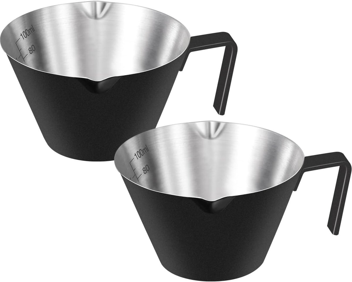 roestvrijstalen espressokopjes, espressoaccessoires, dubbele tuit metalen maatbeker met dubbele schaal, espresso shots beker, koffieboon wegen (zilver), 3.4 oz/100 ml (2, zwart)