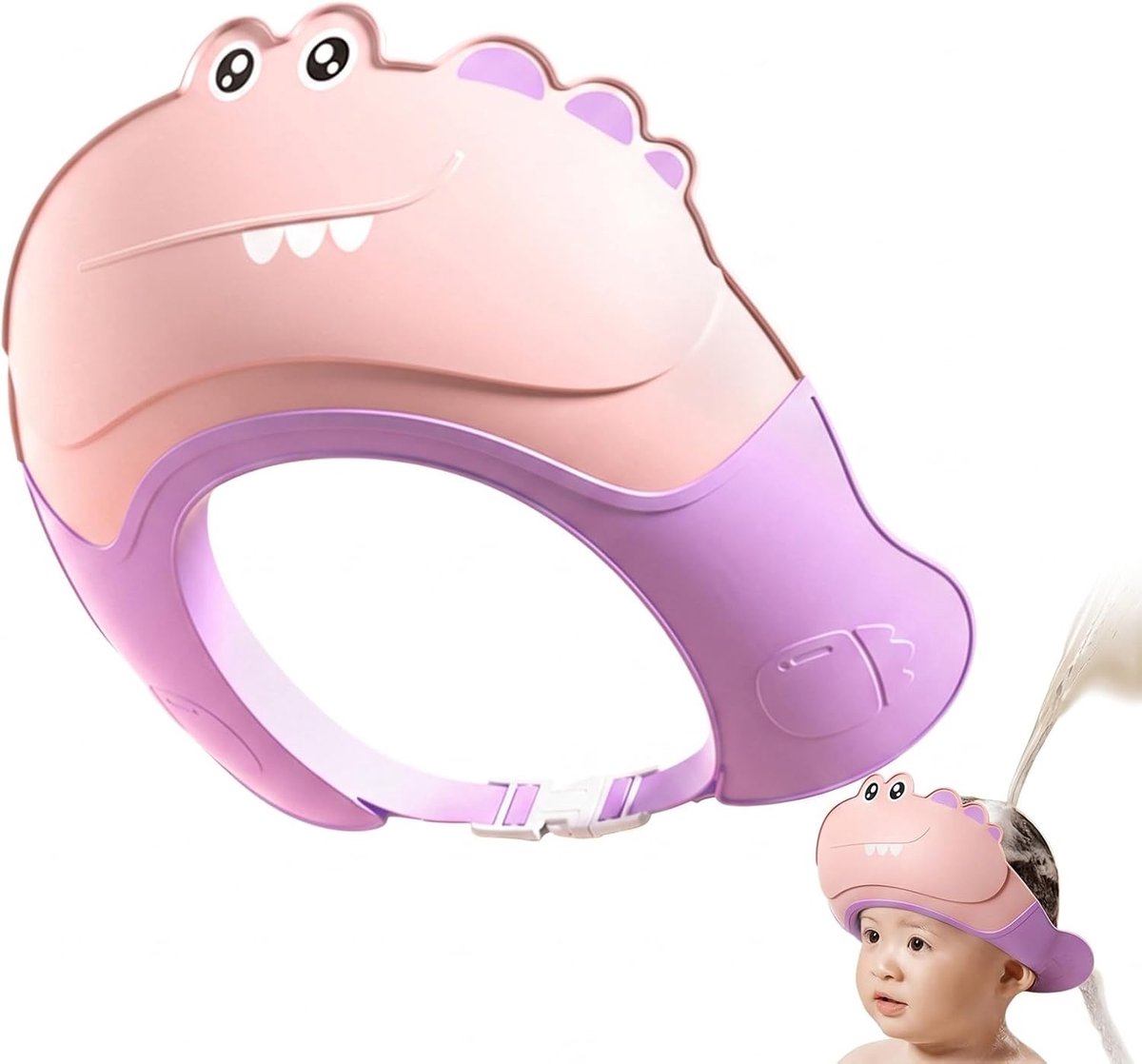 Douchemuts voor baby's, verstelbaar, met vizier, voor meisjes en jongens, oorbescherming, water, hoofdwassen, zachte siliconen, badmuts met schattig krokodillenontwerp (roze)