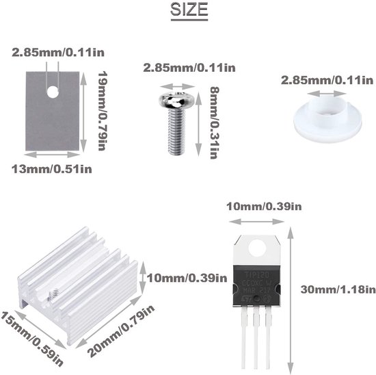 20 stuks TIP120 NPN transistor 5A 60V siliconen epitaxiale vermogenstransistor TO-220 Darlington transistors met koellichaam rubberen schroefsluitring siliconen schroevendraaier — afbeelding 4