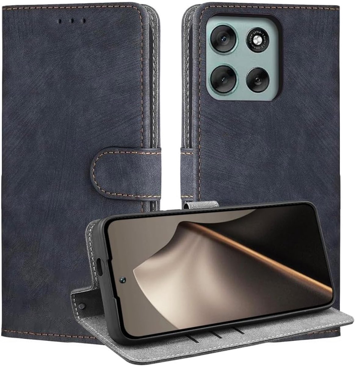 Leren hoesje voor Motorola Moto G56 5G, portemonneefunctie met RFID bescherming, magnetische sluiting, ingebouwde TPU bescherm hoes.Black