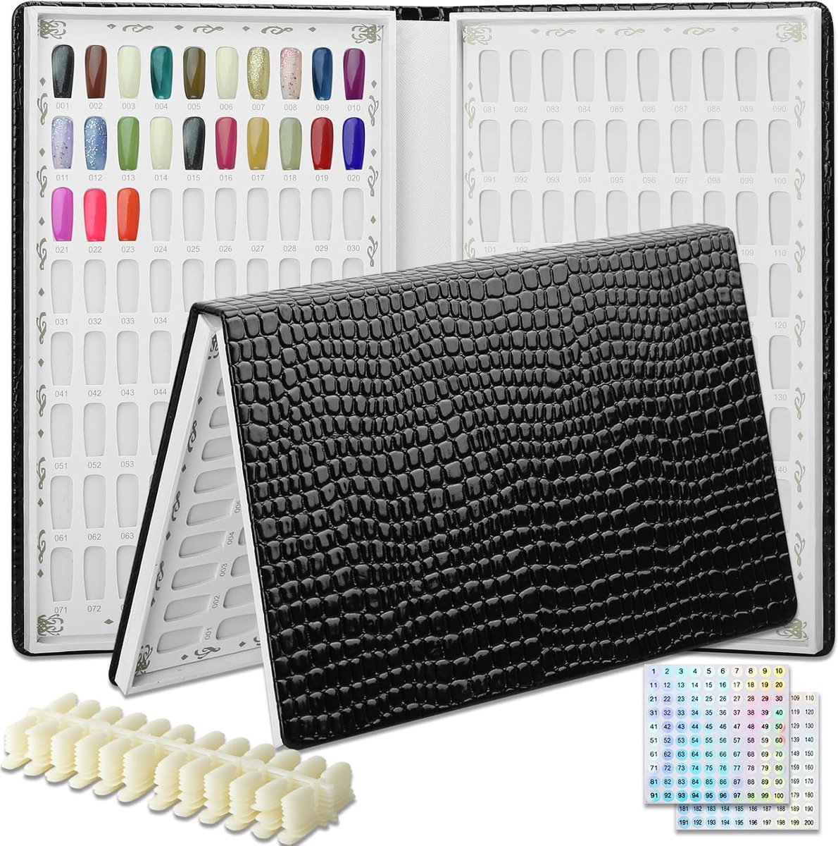 Swatches Book nagelkunst met 160 kleuren, 240 nageltips en 1-200 stickernummers, professionele kleurendisplay boek