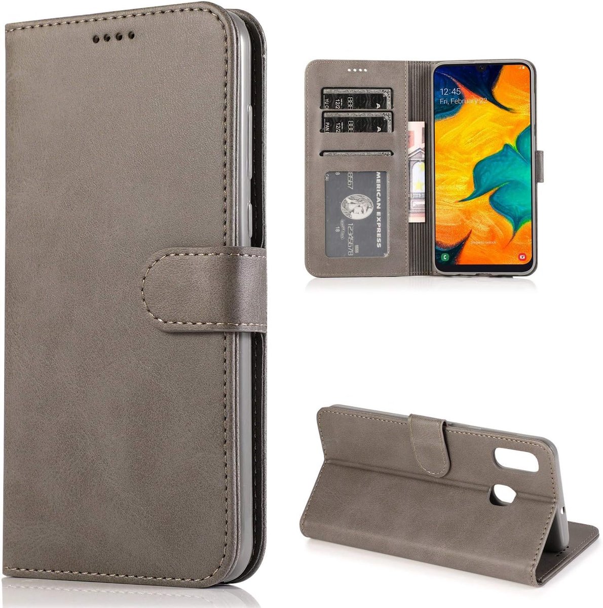 Beschermhoes voor Samsung Galaxy A20E van leer, grijs