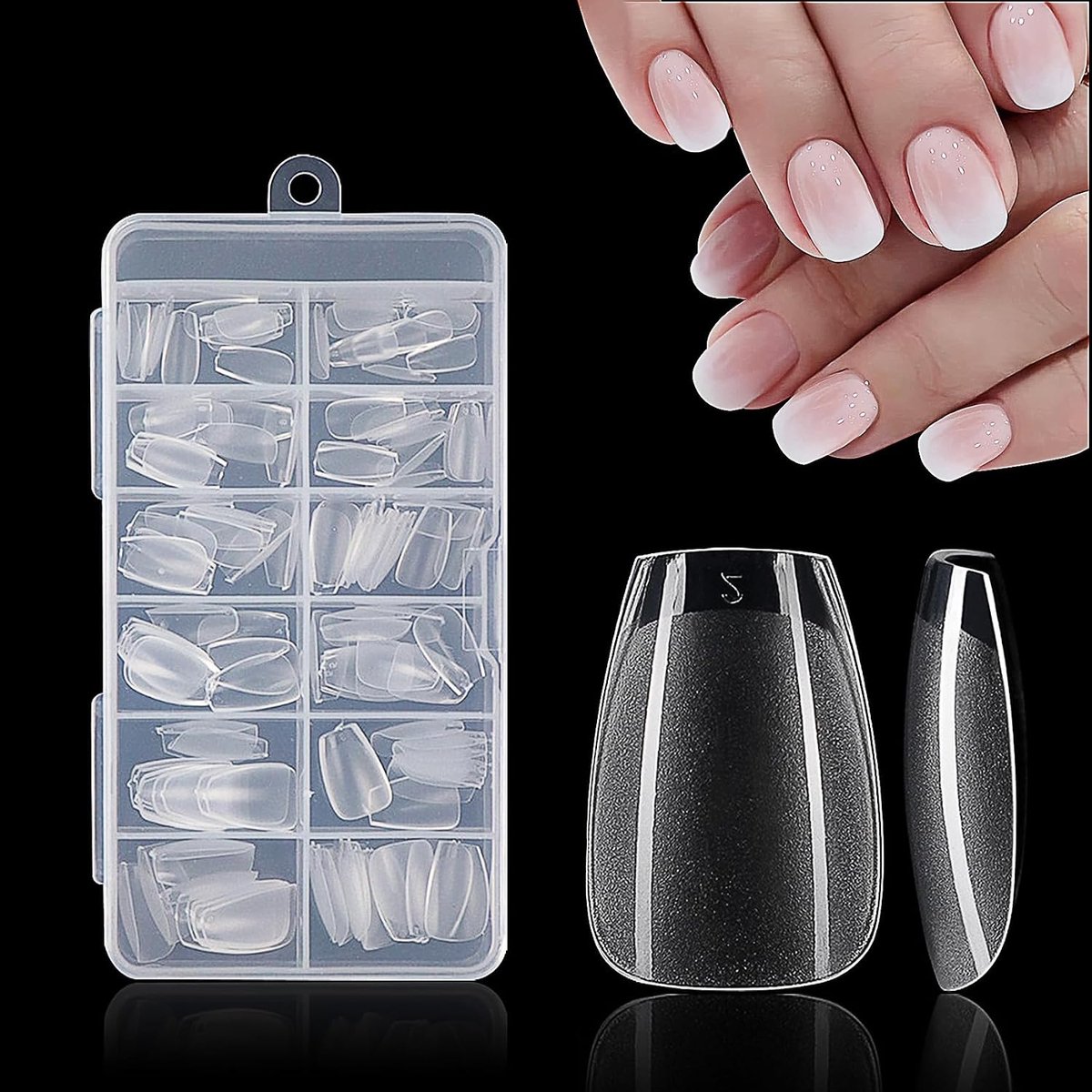 Vormige Korte Nageltips - 192PCS Half Matte Zachte Short Gel Tips, Geen Bestand Nodig- Volledige dekking Valse Nagels, Duidelijke Acryl Nageltips voor Druk Op Verlenging, 12 Maten