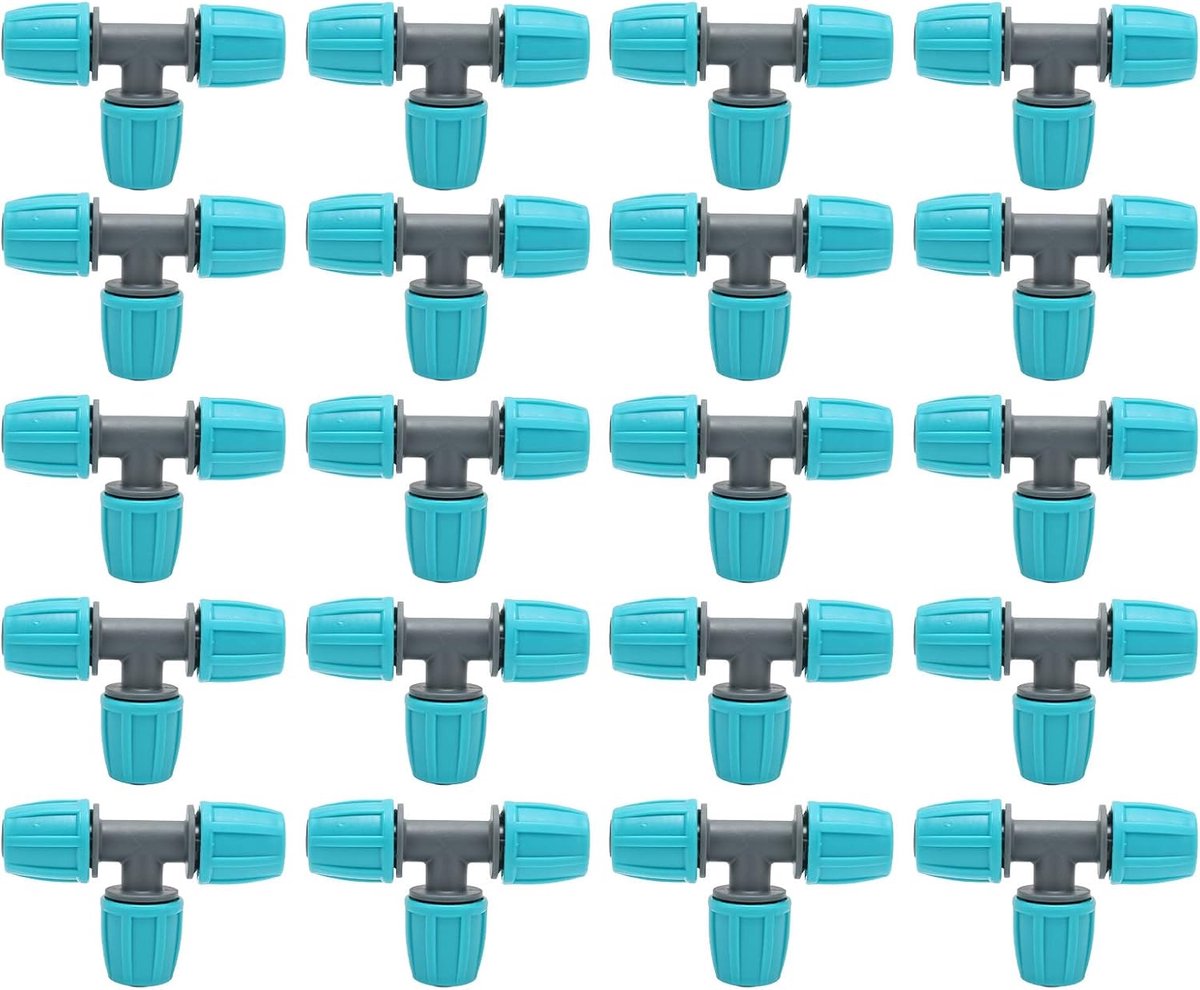 20st Prikkeldraad Tee Connectors, 16mm Lock Prikkeldraad Slang Fittings Druppelirrigatie Fittings Buis Tee Connectors 3-Way Adapter Waterleiding Gewrichten