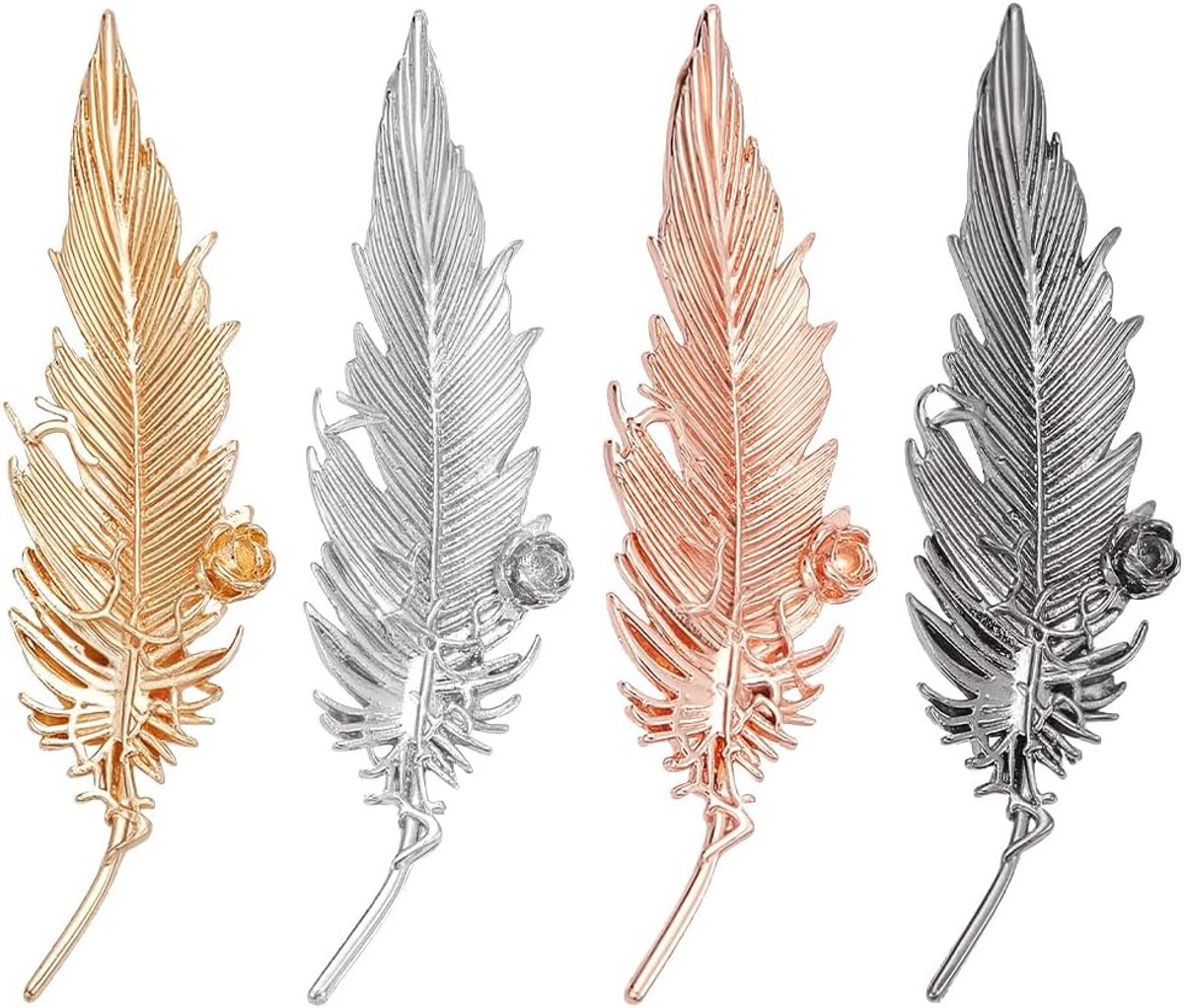 Broches naalden 4 kleuren delicate blad broche reversnaalden zilver goud platina roségoud veren reversnaald