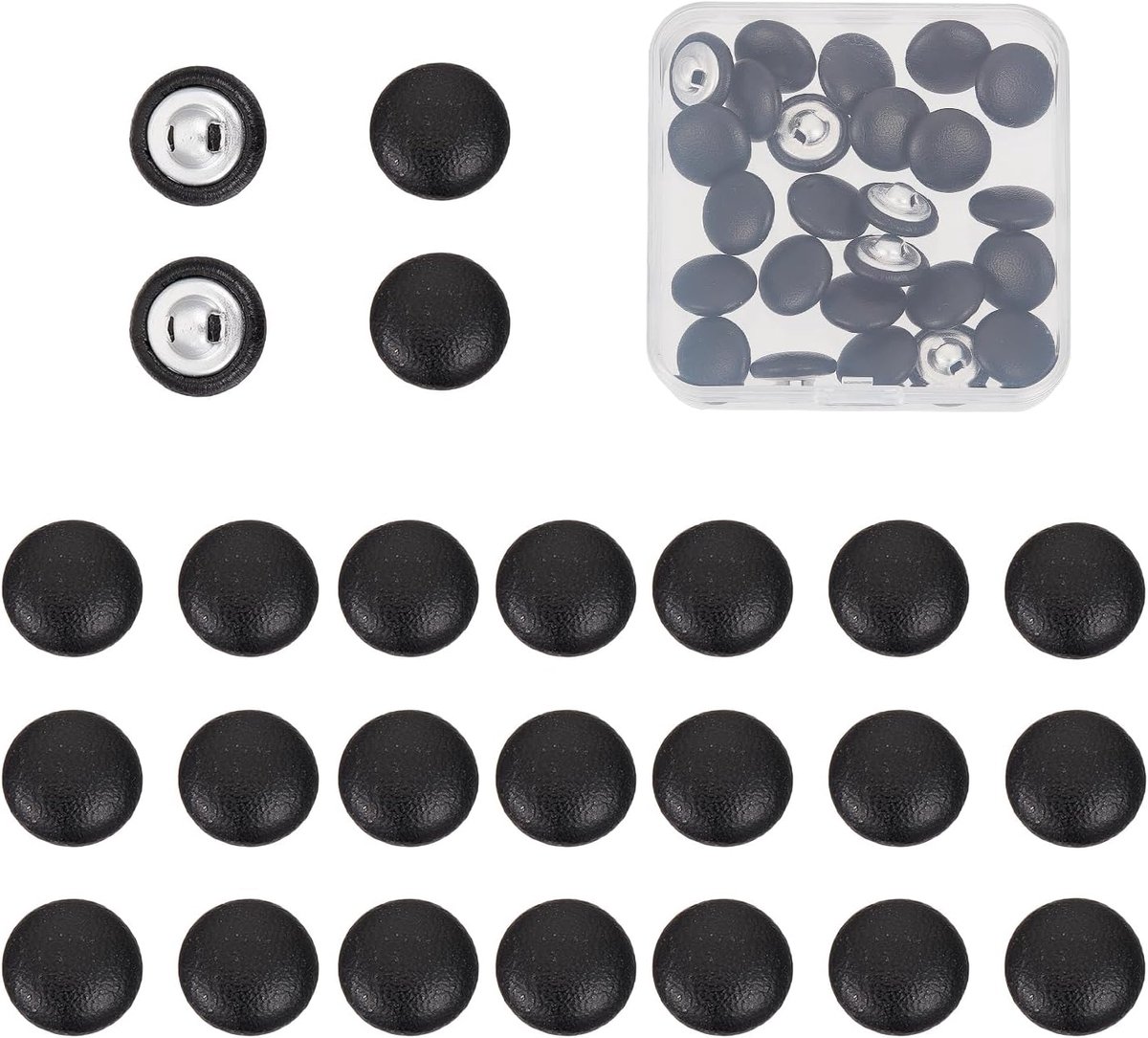 Knopen bekleed met kunstleer zwart 15 mm ronde knop van PU-leer met schacht naaien op meubels tapijt breien doe-het-zelf handwerk decoratie voor meubels jeans bank