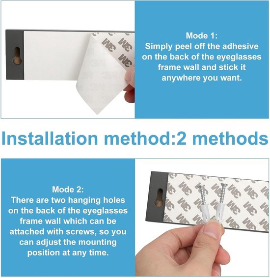 Muur, brillenopslag meerdere brillen, zonnebrillen organizer wandmontage, zonnebrillen organizer wandmontage, brillenrek, brillendisplay (zwart) — afbeelding 5