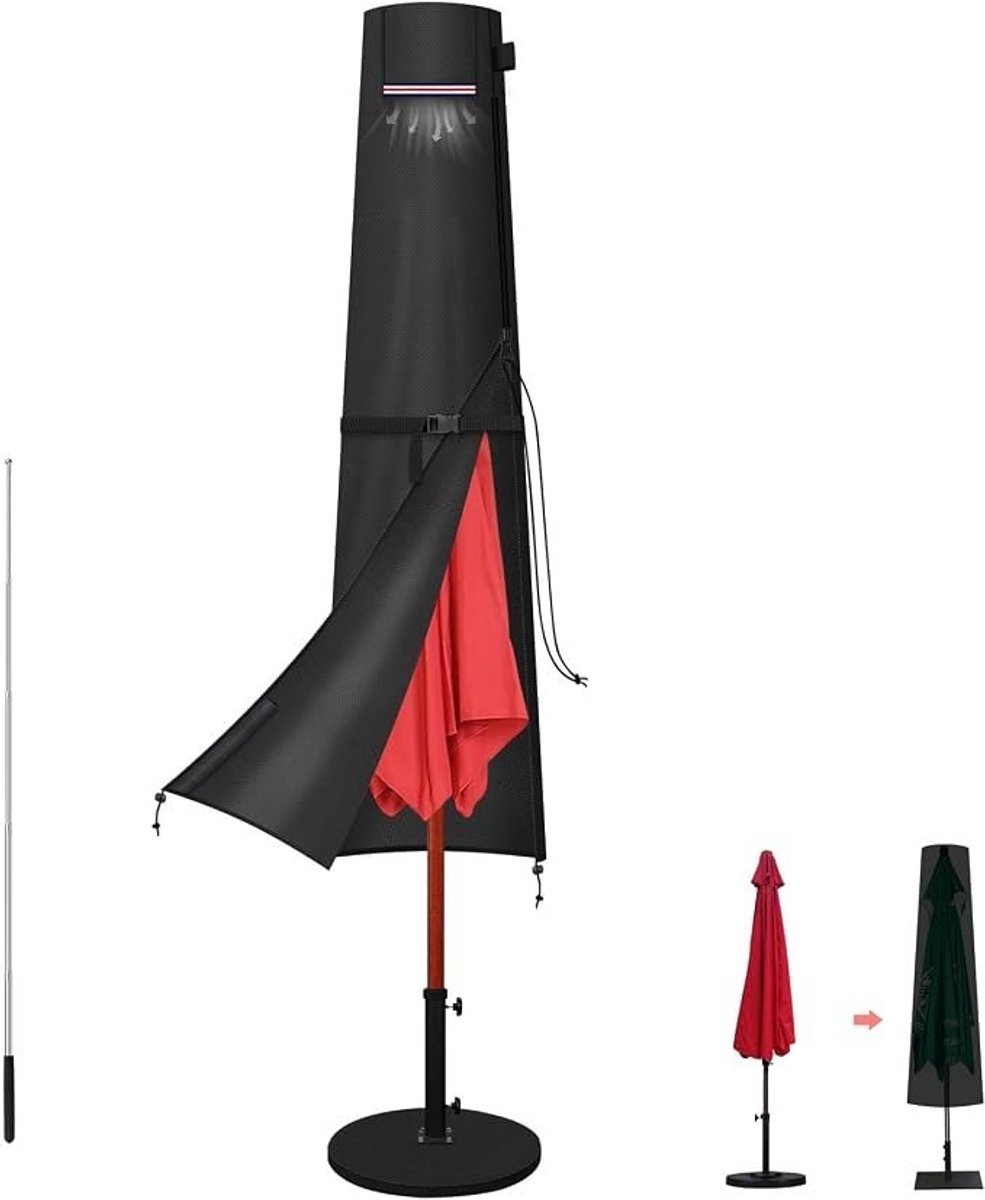 Livatto Parasolhoes Waterdicht 420D Oxford met Telescopische Stang en Rits - Beschermhoes voor Parasol Ø 180-300 cm - Zwart