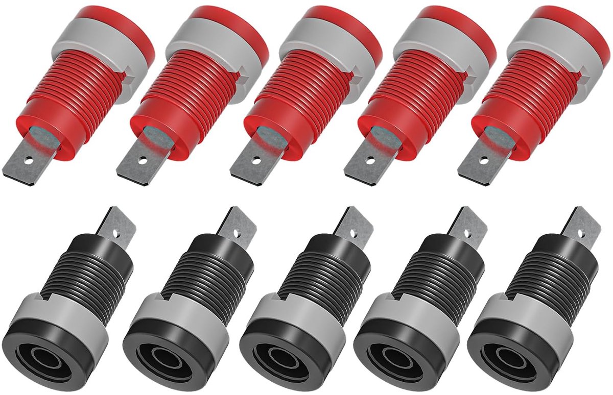 10 stuks 4 mm banaanstekkers paneelmontage-stopcontacten adapter rood & zwart voor 4 mm banaanstekkers