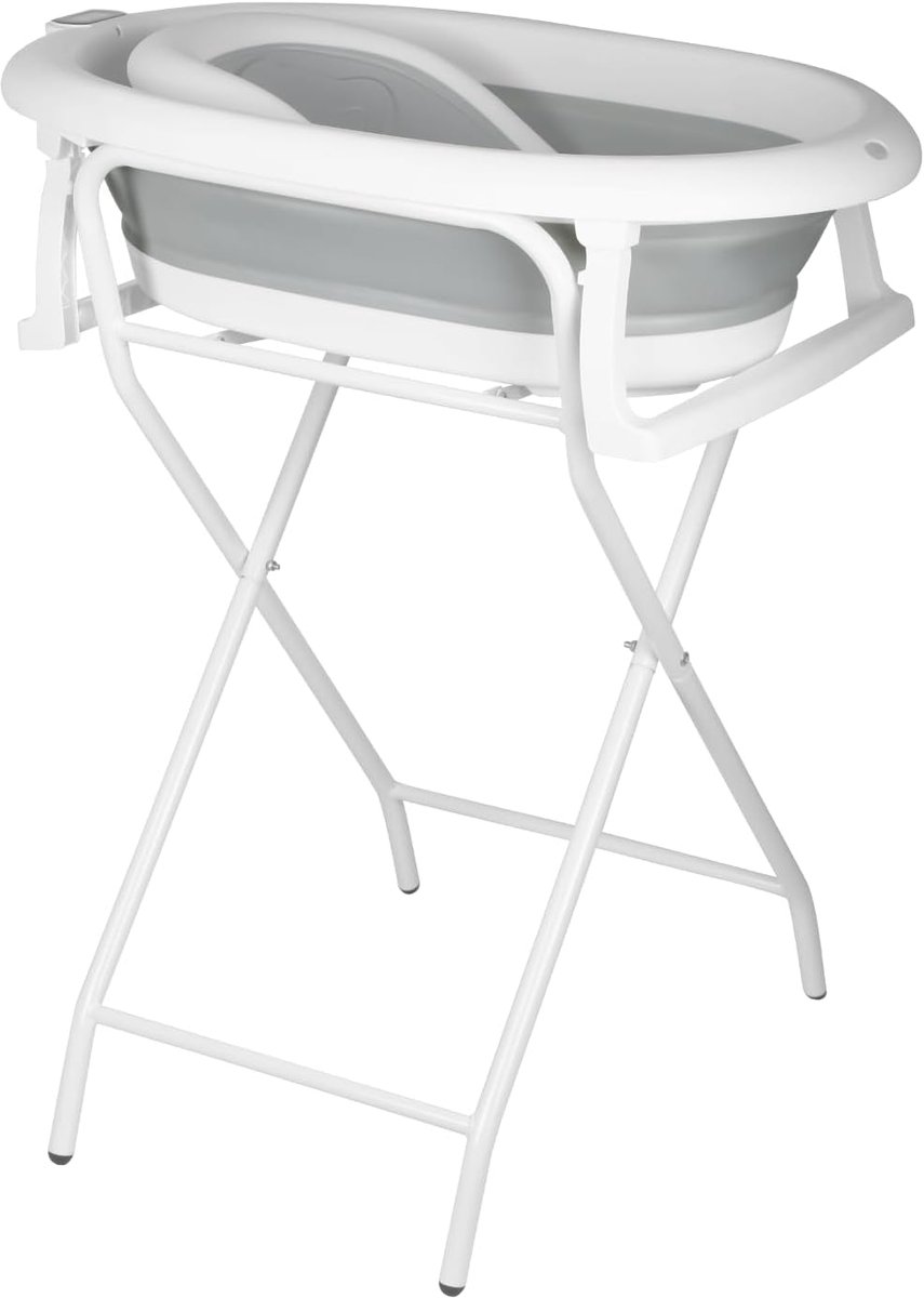 Babybadkuip met standaard, XL badkuip met babystandaard op voet, veilig en comfortabel, opvouwbaar, ideaal voor douche (stijl 1), 85 x 47 x 85 cm, grijs