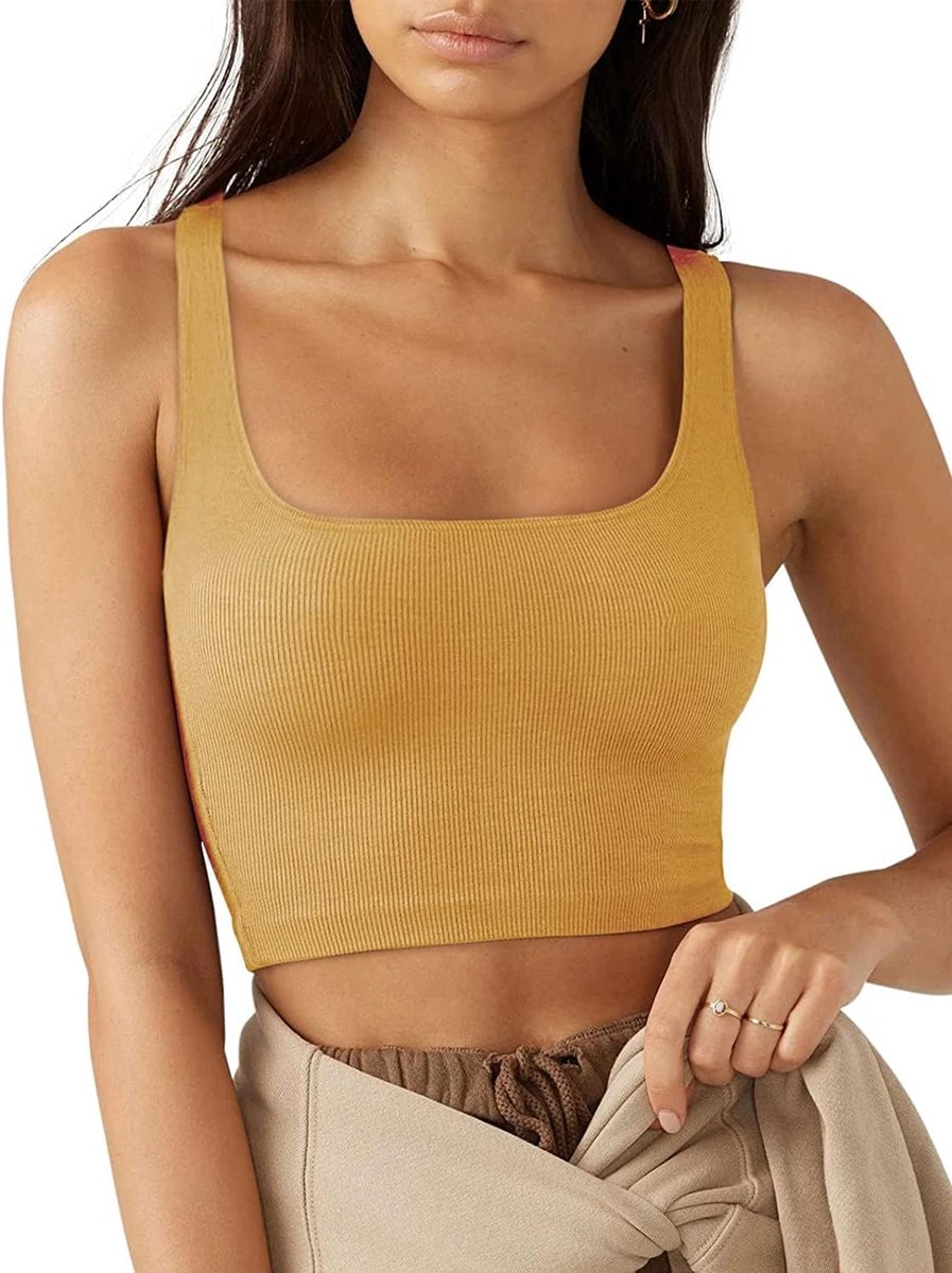 Tanktop voor dames, zomer, sexy, mouwloos, met vierkante hals, korte tanktop, nauwsluitend, casual, elegant, effen, shirt