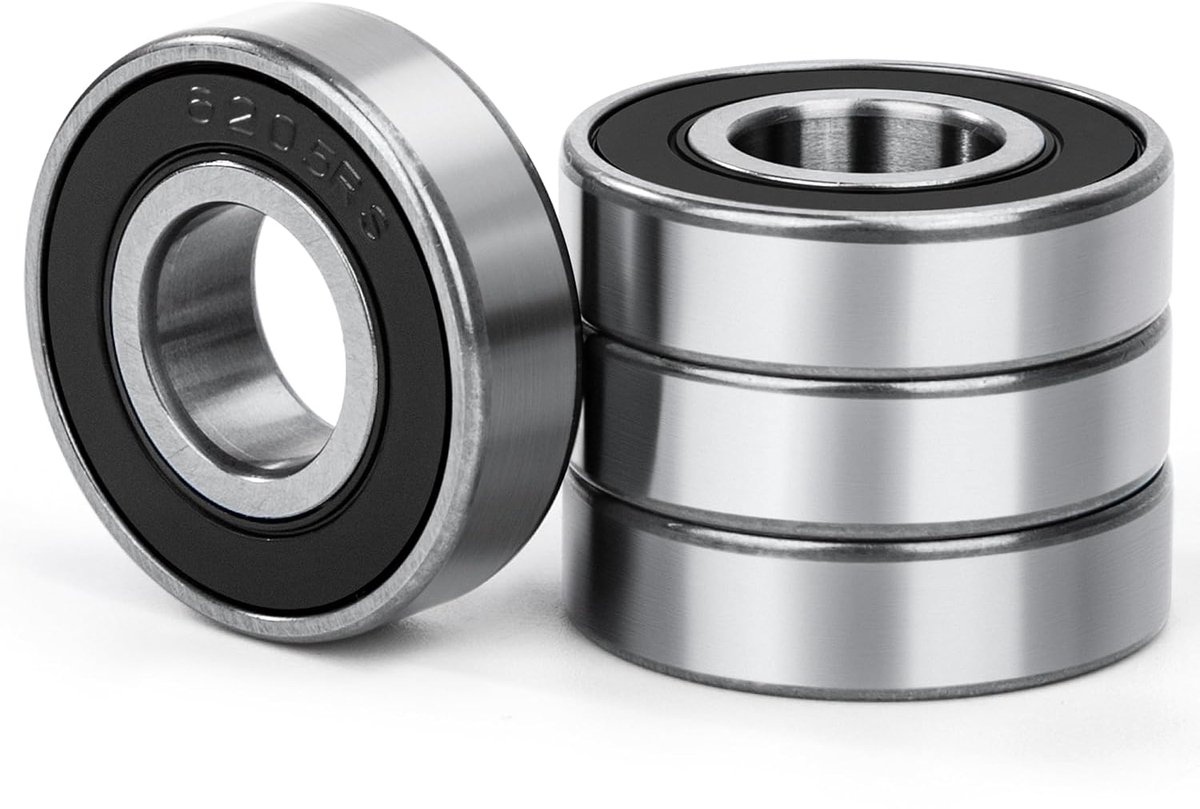 4 stuks 6205-2RS kogellagers 25 x 52 x 15 mm dubbele afdichting van rubber en verchroomd staal en voorgesmeerd, 6205RS kogellagers met diepe groeven voor doe-het-zelf machines