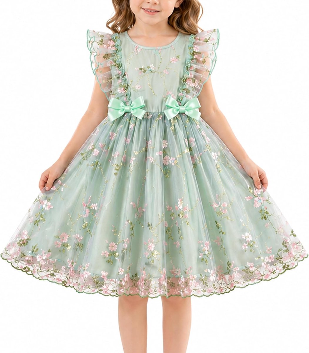 Meisjesjurk van tule met lange mouwen, tutu, prinsessenjurk voor meisjes, feestjurk voor verjaardagsfeest, kerstfeest en als bloemenmeisjesjurk, zachte ademende kinderjurk