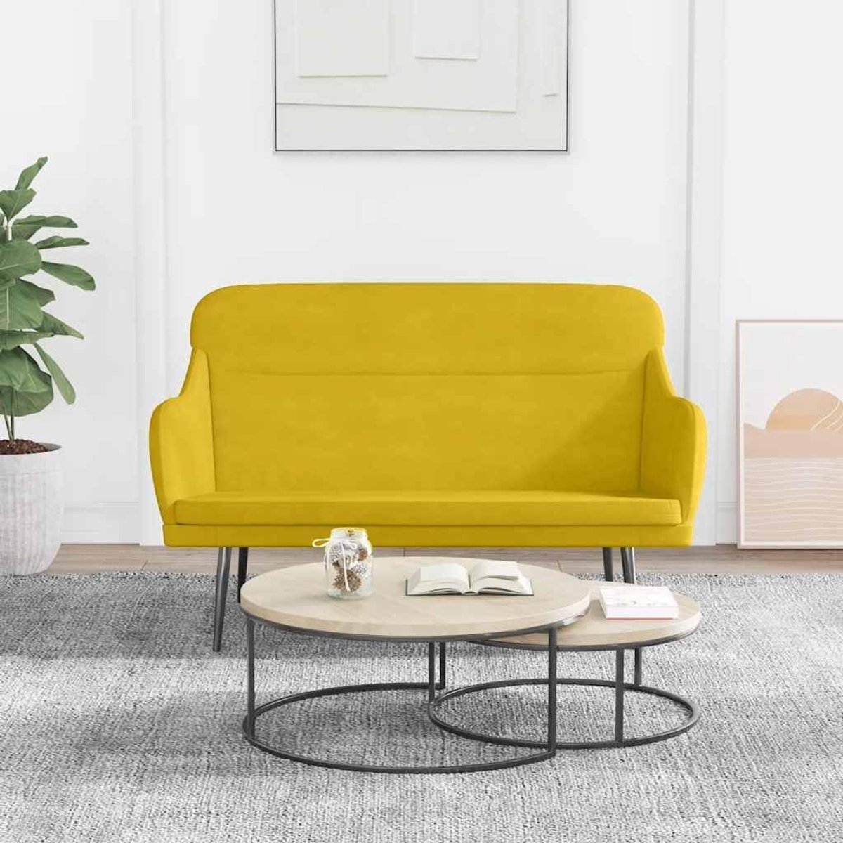 Geel, 110 x 76 x 80 cm, fluweel, comfortabele gestoffeerde bank met metalen frame, zachte fluwelen stof, gevoerde rugleuning en armleuningen