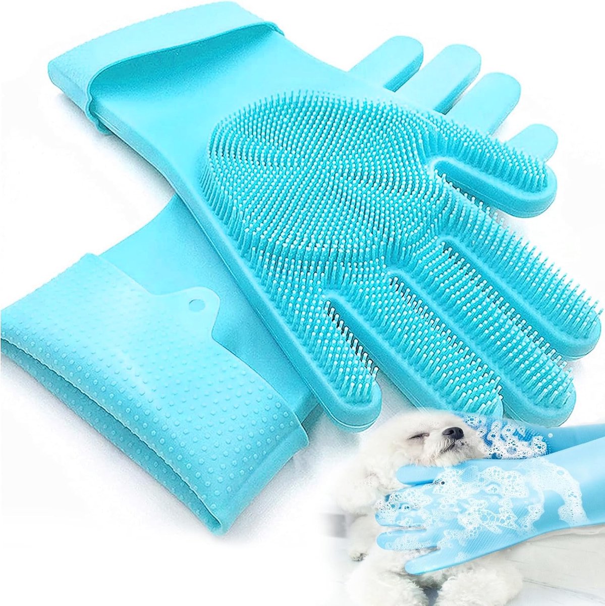 Handschoenen, Zachte Siliconen Massagehandschoenen, Baden en Masseren voor Honden en Katten, Zacht Materiaal Doet Geen Pijn aan de Huid(Blauw)