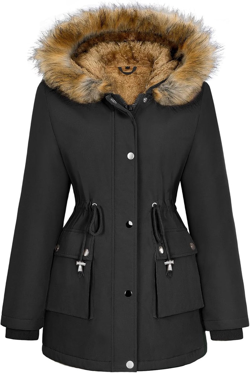 Dameswinterjas, parka, fleece gevoerd, warme winterjas met capuchon, outdoorjas