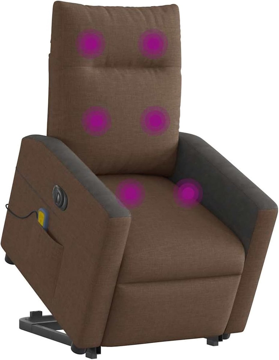 Elektrische massagestoel met opstahulp, bruine stof, relaxstoel, televisiestoel, leesstoel voor woonkamer, slaapkamer, leeshoek, logeerkamer, 3324076