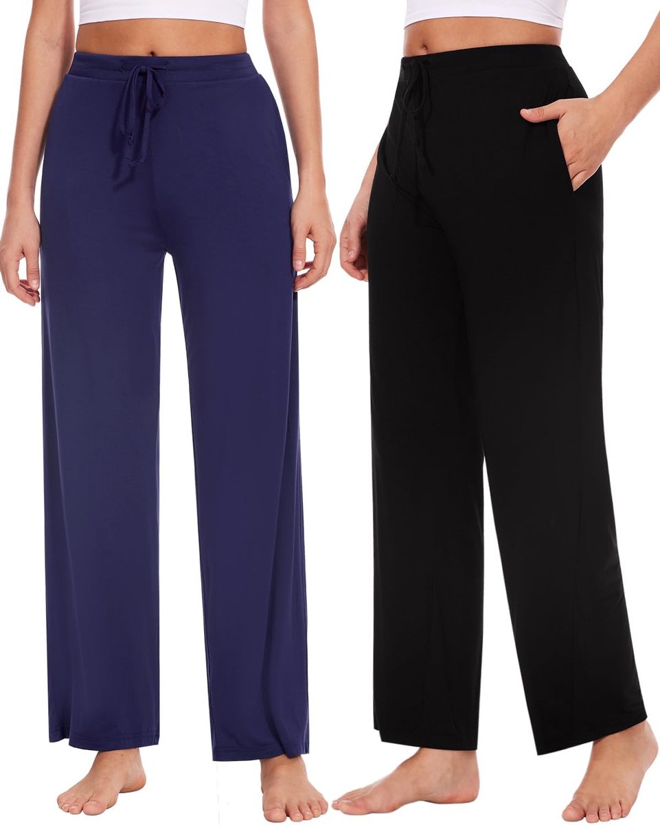 Lange pyjamabroek voor dames, zachte joggingbroek, vrijetijdsbroek met zakken, verpakking van 2 stuks