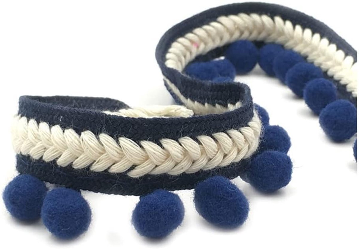 Pomponboord, 12 mm, pomponboord, pomponboord, kwastjes, kant, pomponband voor doe-het-zelf knutselen, kostuums, kleding, gordijn, naaien, decoratie, donkerblauw
