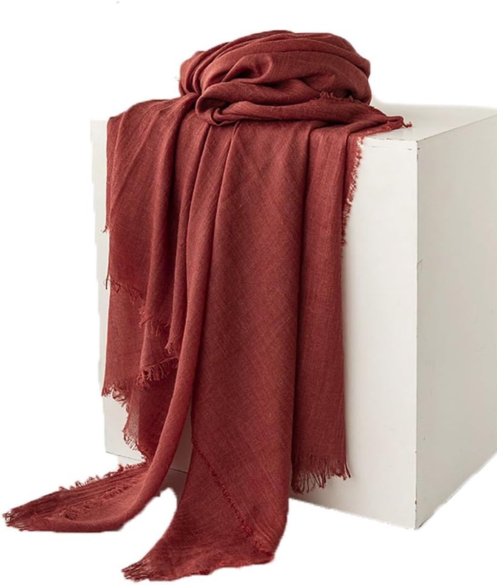 Katoen, linnen, halsdoek, dunne sjaal, zachte hijabdoek, sheer chiffon, doek, zonwering, stola, moslim, hoofddoek, omslagdoek, linnen sjaal voor zomer, winter, jurk, bruiloft