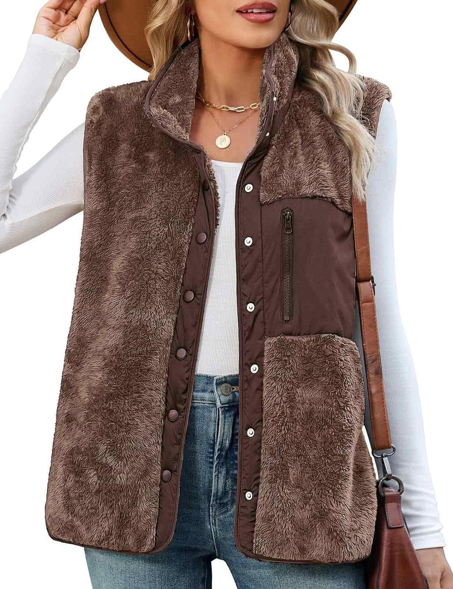 Heekpek Fleece vest voor dames, teddy fleece vest, mouwloos jack
