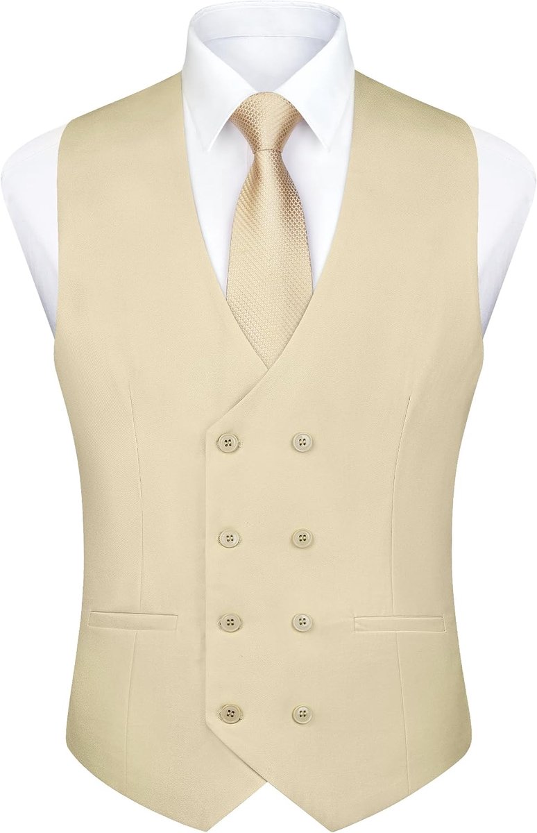 Herenvest met dubbele rij knopen en V-hals, slimfit, kostuumvest, casual formele zakelijke jurk vest