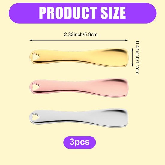 Cosmetische lepel, 3 stuks mini metalen make-up spatel mini metalen cosmetische spatel kleine schep voor gezichtscrème/lotion/vochtinbrengende crème herbruikbare huidspatels voor — afbeelding 5
