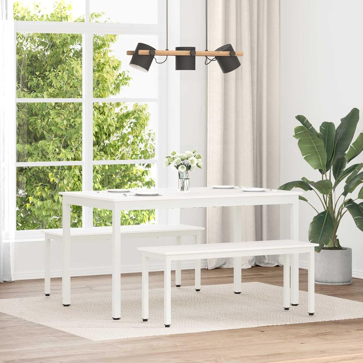 Bank van massief grenenhout met metalen poten, 110 x 35 x 45 cm, voor eetkamer en terras, robuuste zitbank voor binnen en buiten
