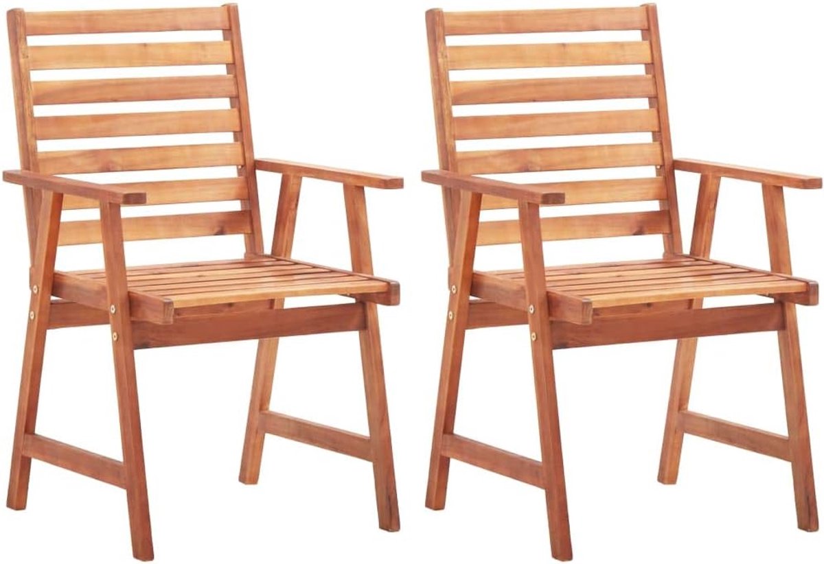2-delige set tuinstoelen eetstoelen met lattendesign,2 eetkamerstoelen tuinstoel tuinstoelen balkonmeubel stoel 56 x 62 x 92 cm, acacia-massief hout