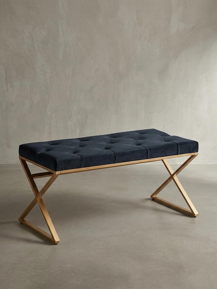 Zitbank, zwart, moderne gangbank, gestoffeerde bank, bedbank, slaapkamer, Chesterfield design, garderobebank met metalen frame
